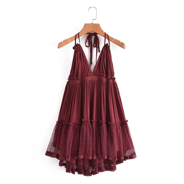 Strapless Women Summer Solid Boho Dress