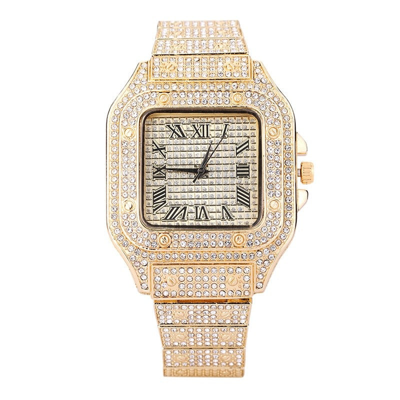 New Iced Out Men Watch Square Diamond Quartz Watches FOR MEN & WOMEN