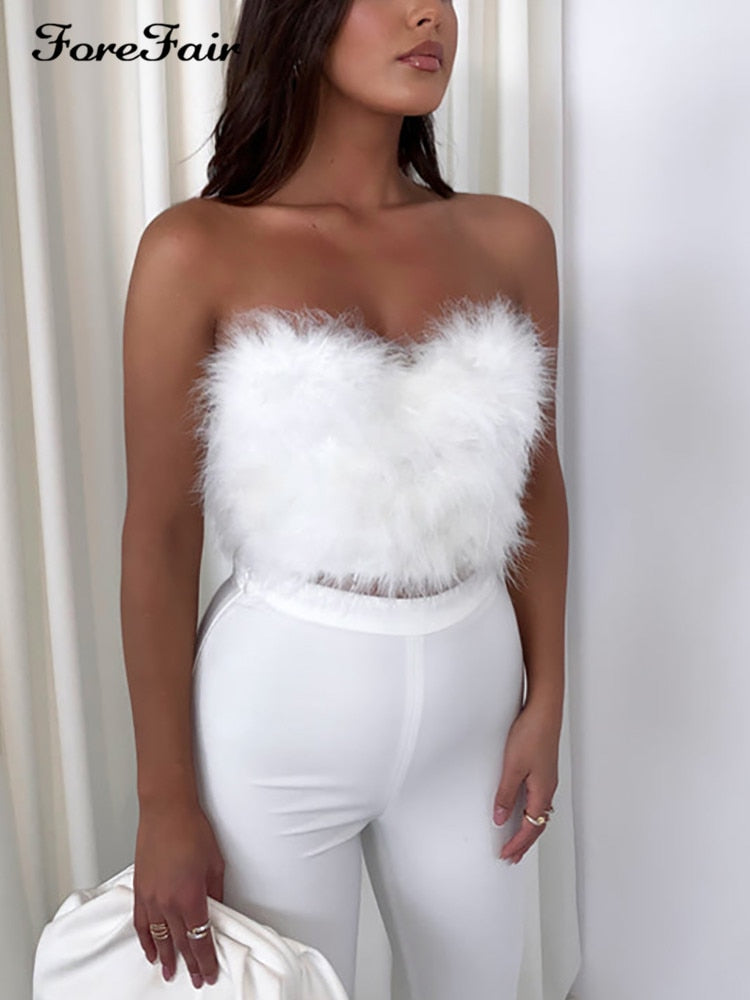 Sleeveless Feathers Crop Top